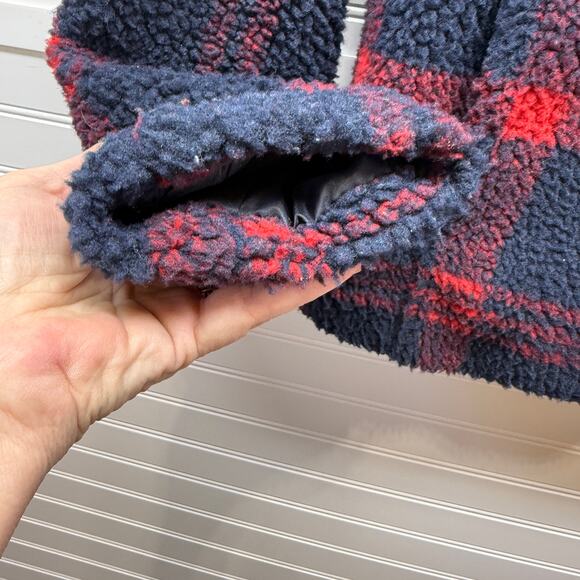 Sanctuary Red & Blue Plaid Teddy Single Button Fully Lined Cropped Jacket Size S - Picture 6 of 12